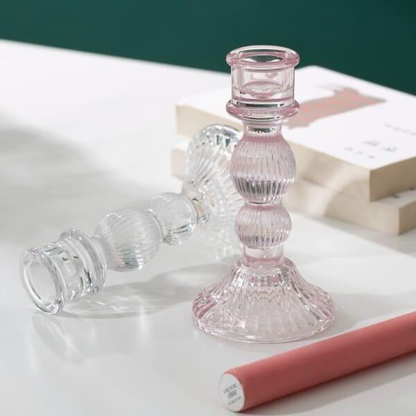 6 Inch Color Glass Candle Holder Machine Pressed Crystal Taper Candlestick Holders