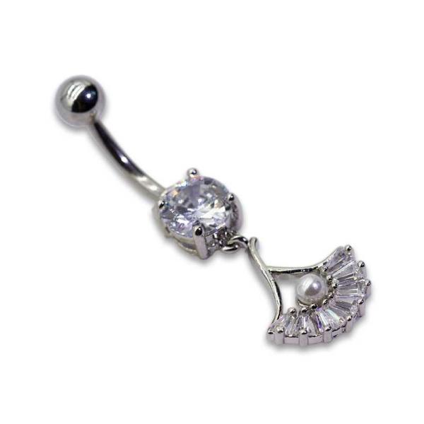 Fan Faux Pearl Belly Button Piercing Jewelry Surgical Steel Belly Rings 10mm