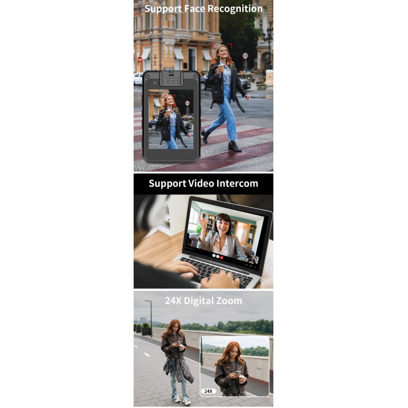 Wearable 4G Body Worn Camera HD 2K Video 2.8'' Touch Screen IP68 Waterproof Security Camera with Wifi Connection GPS BT