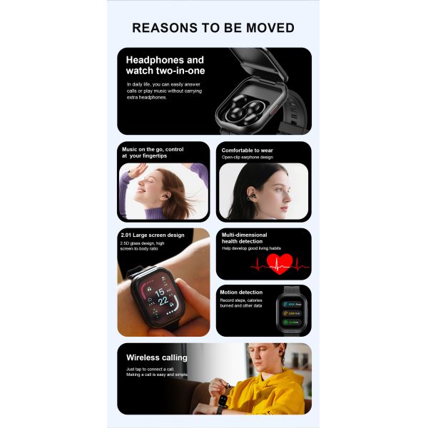 Sport Fitness Tracker SmartWatch D12 TWS 2 In 1 Smartwatch With Bluetooth Headset