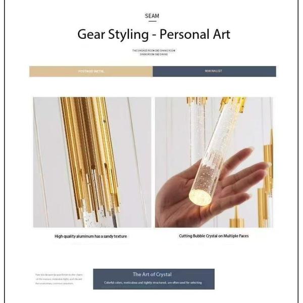 Lámpara de parche de LED moderna larga de cristal para diseño lujoso en el salón comedor o escalera