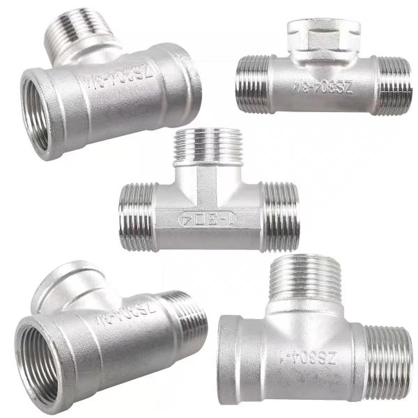 Casting Stainless Steel Tee Fitting for Water Plumbing Pipe Male Female Threads Equal Size