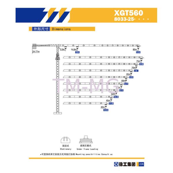 Flat Top Travelling 25 Ton 207meter Construction Tower Crane XGT560