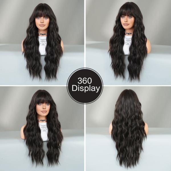 Fashion Long Body Wave Hair Natural Black Synthetic Wigs For Women