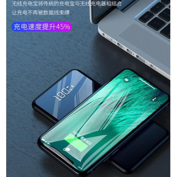 Temper Glass + ABS Wireless Charging Power Bank 2 * USB Ce Rohs Fcc