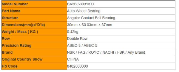 Quality Assurance DAC306037 / BA2B 633313 C / 529891 AB Wheel Hub Bearing Catalog
