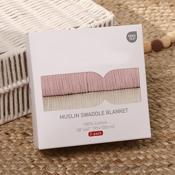 Muslin Swaddle Blankets for Girls, 2-Pack Organic Baby Blankets 40 x 38 inches