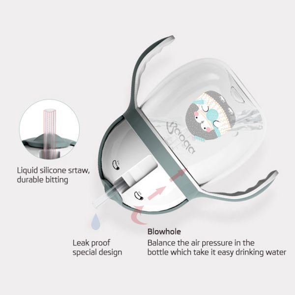 Biberon d'entraînement pour bébé sans BPA de 300 ml, tasse à bec pour enfants avec paille, tasse à bec en PPSU pour tout-petits avec motif de dessin animé