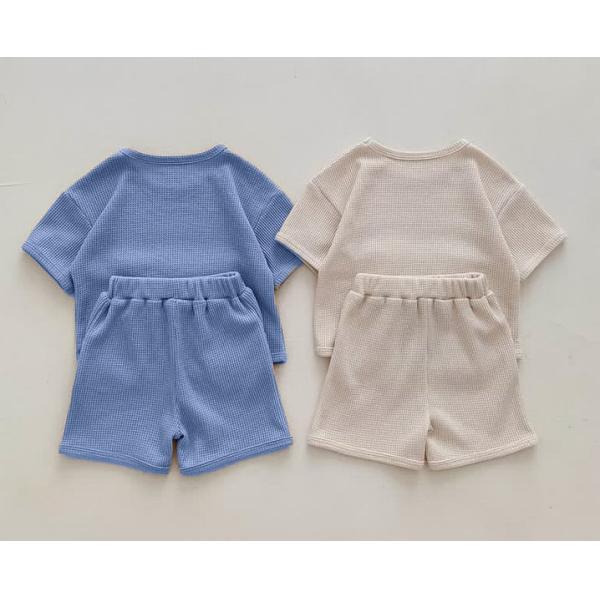 T-shirts faits sur commande de broderie de coton du tissu 2Pcs de gaufre d'enfants en bas âge réglés été Loungewear