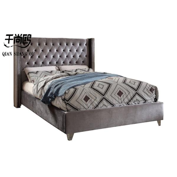 Linen Trundle Leather Tufted Queen Bed / King Size Upholstered Headboard With Storage