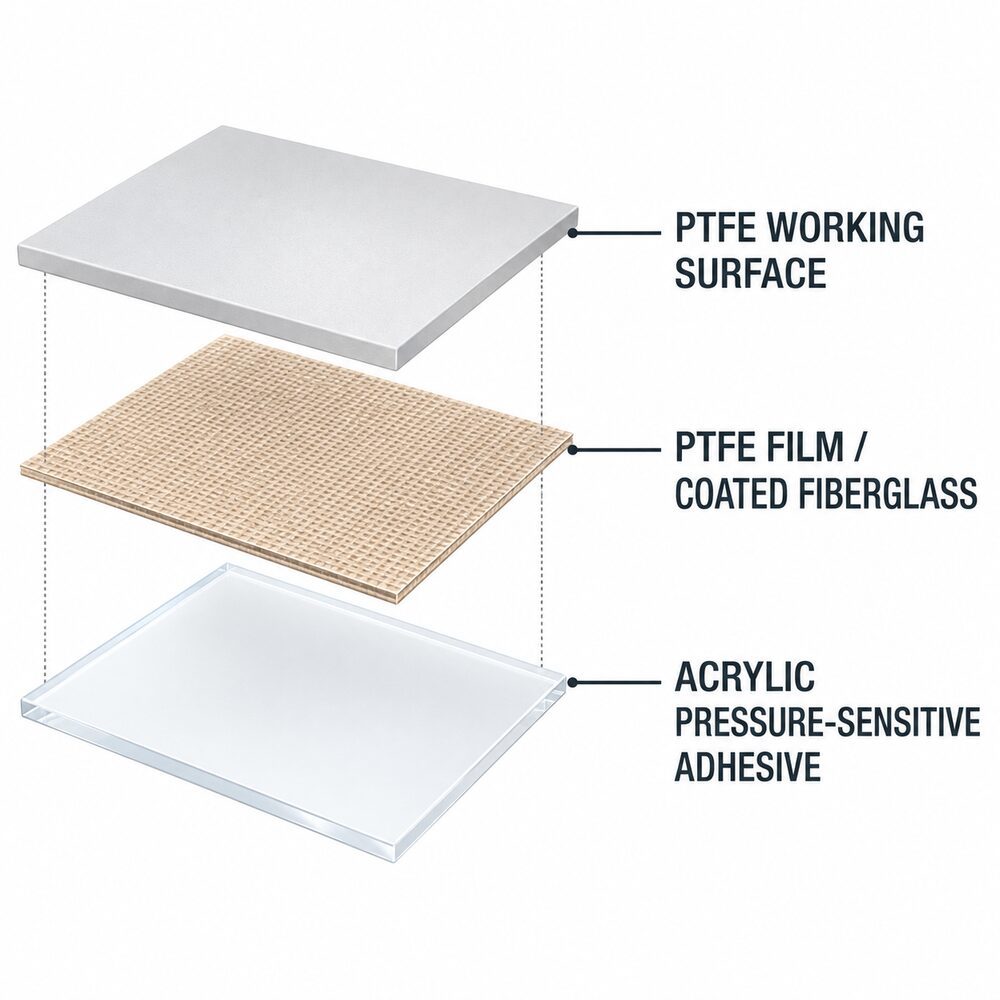 Acrylic Adhesive PTFE Tape (Acrylic PTFE Tape / Silicone-Adhesive-Free PTFE Tape / Medium-Temperature Non-Stick Tape) – For Guide Rails, Rollers, Heat Sealing & Equipment Lining