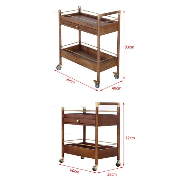 MOYI Design Customize Shape Wooden Slave Food Serving Cart Iron Metal Frame Black Finished Potable Food Serving Trolley