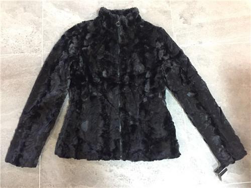 Girls Black Color Faux Fur Coat With Funnel Collar Zip Through TW77402