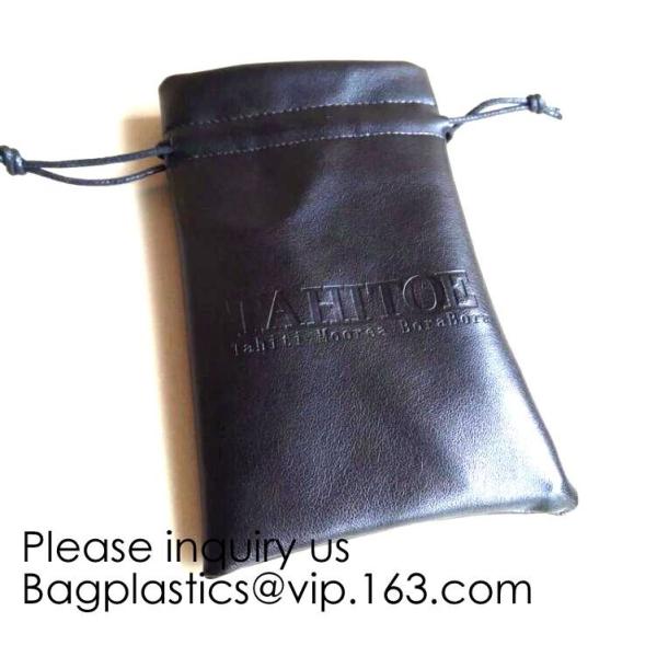 Promotional Blue PU Leather Drawstring Pouch,ultra soft inner lining Headphone Protection Pouch BagSport Beach Travel Ou