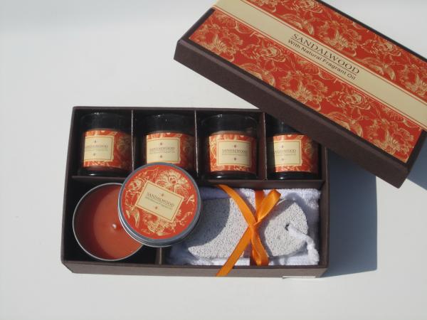 Orange & Brown scented & assorted  glass candle & tin candle  packed into gift box