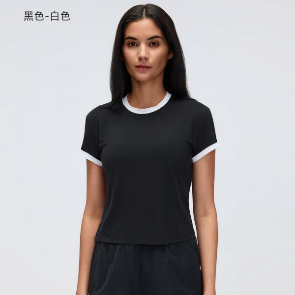 White and Green Trim Ringer T-Shirt Slim Fit Crop Top for Casual and Workout Wear