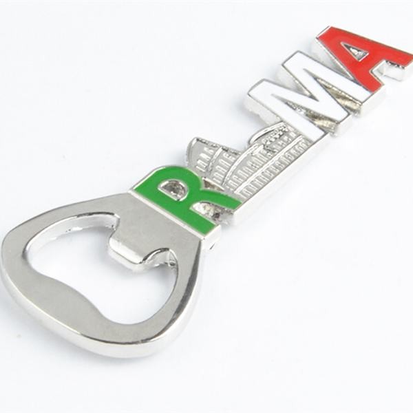 Custom Promotion ROMA Tourism Souvenir Gift Metal Fridge Magnet Beer Bottle Opener, Embossed Logo, Silver Plating