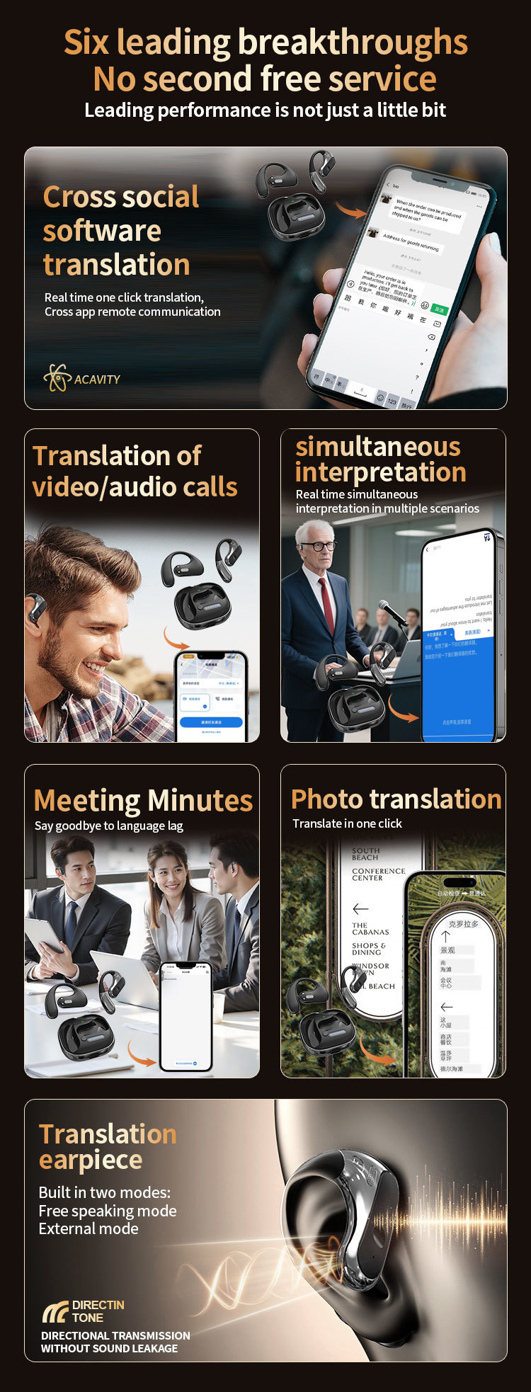 Real Time Multi Language Translator Earbuds Wireless Video Call AI Translator Headphones
