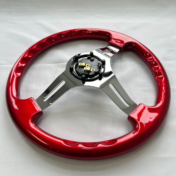 DELUXON 350mm Universal Racing Steering Wheels 3 Spoke Black Red Purple ABS Chrome