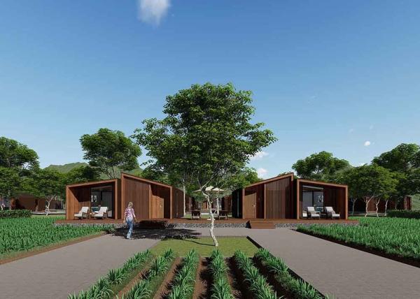 Casa luxuosa nova da casa da casa pré-fabricada/jardim da casa pré-fabricada com aparência interior de madeira