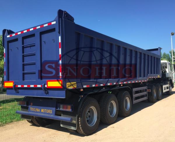25 - 35m3 Steel End Dump Trailers ,  60 Tons Tipper Semi Trailer 12 / 16 Tyre