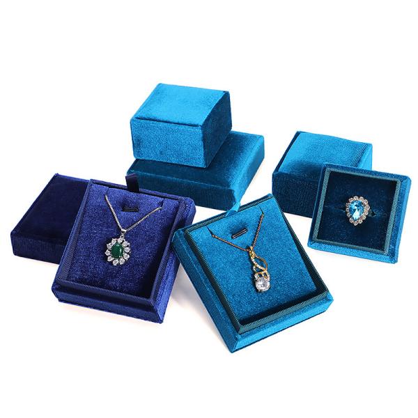 Light Blue Square Ring Storage Box for Customized Size Velvet Jewelry Display in Velvet