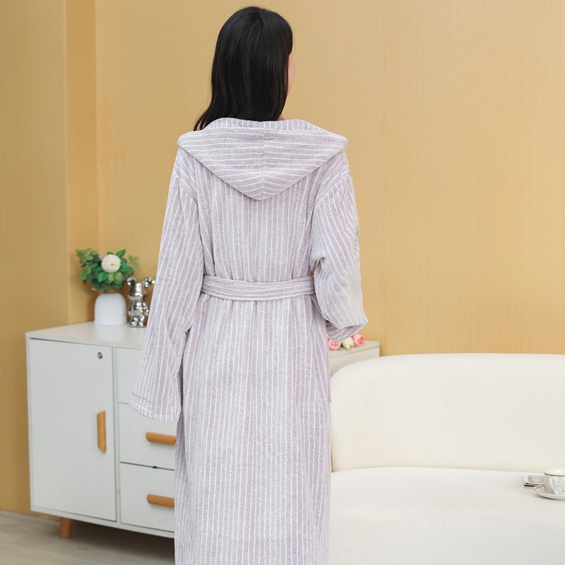 120cm Unisex Winter Colorful Stripes Coral Fleece Bathrobe Sleepwear Super Absorbent