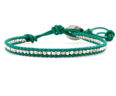 Handmade Green Beaded Leather Wrap Bracelets / Bangle / Band 17cm