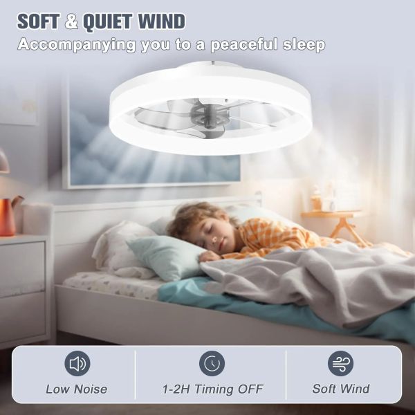 Bedroom Decor Ventilator Lamp Air Invisible Blades Retractable Smart Ceiling Fan with Lights(WH-CLL-70)