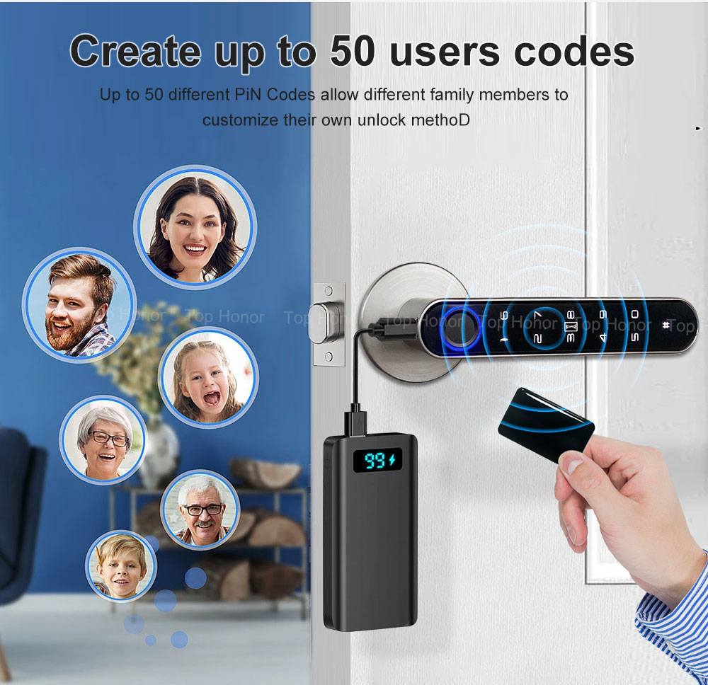 Легкая установка Tuya App Дверный замок Биометрический Bluetooth отпечаток пальца Прикосновение для дома