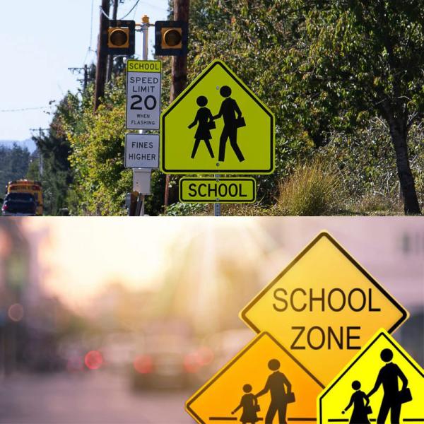 Пешеходный велосипед пересекает перед школьной зоной Ретро отражающие знаки безопасности 1 мм / 2 мм / 3 мм