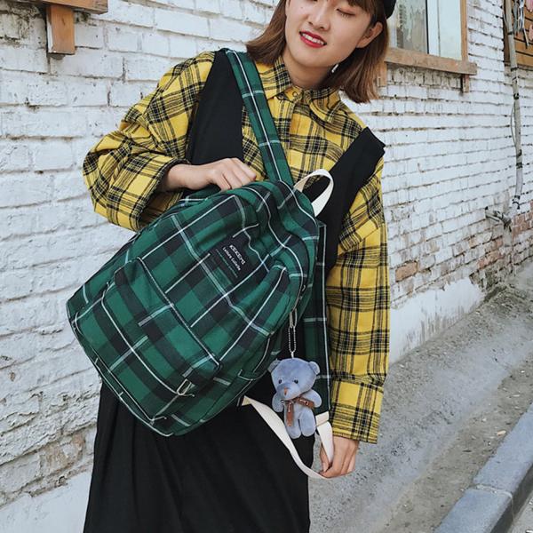 Bag female Korean version of junior and senior high school students wind small fresh day department checked backpack
