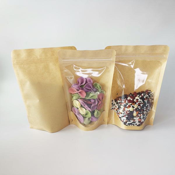 Biodegradable Eco Friendly Resealable Kraft Bags With Window Moisture Proof Heat Seal Zipper Top