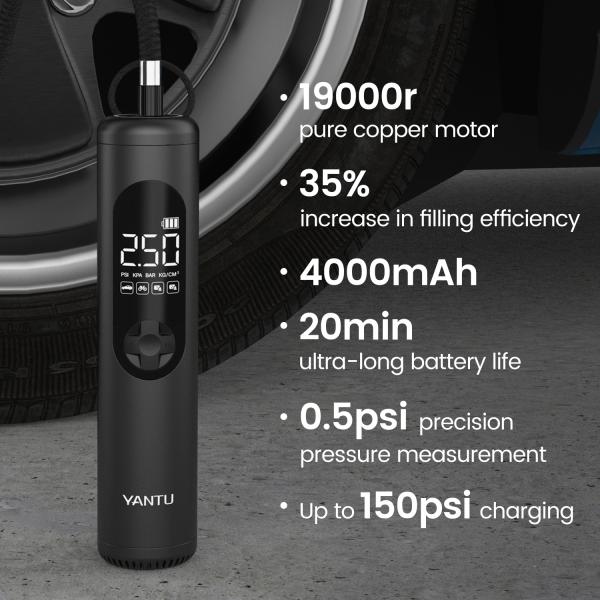 YANTU A23 Portable Wireless Rechargeable Tire Inflator 12V Electric Automatic Silent