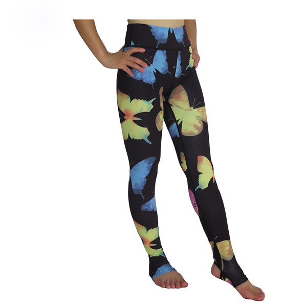 Высокие одежды йоги дам талии, брюки йоги кожи бабочки напечатанные сублимацией плотные