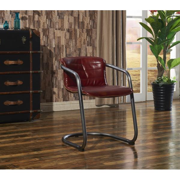 Iron Frame Leather Dining Room Chairs , Oxblood Red Real Leather Dining Chairs