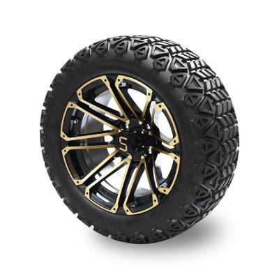 Carrinho de golfe 14 ouro/bordas pretas lustrosas e 22*10-14 DOT Off-Road Tire Lift Required
