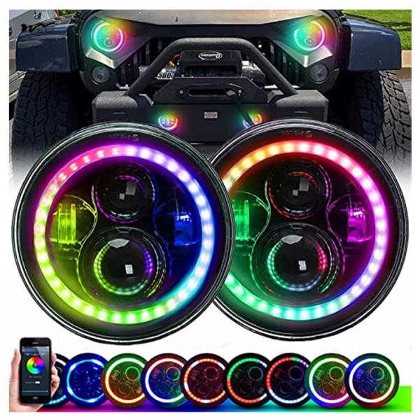 7 дюймовые круглые автомобильные фары с RGB LED Halo High Low Beam Aluminum Sealed Beam Фары