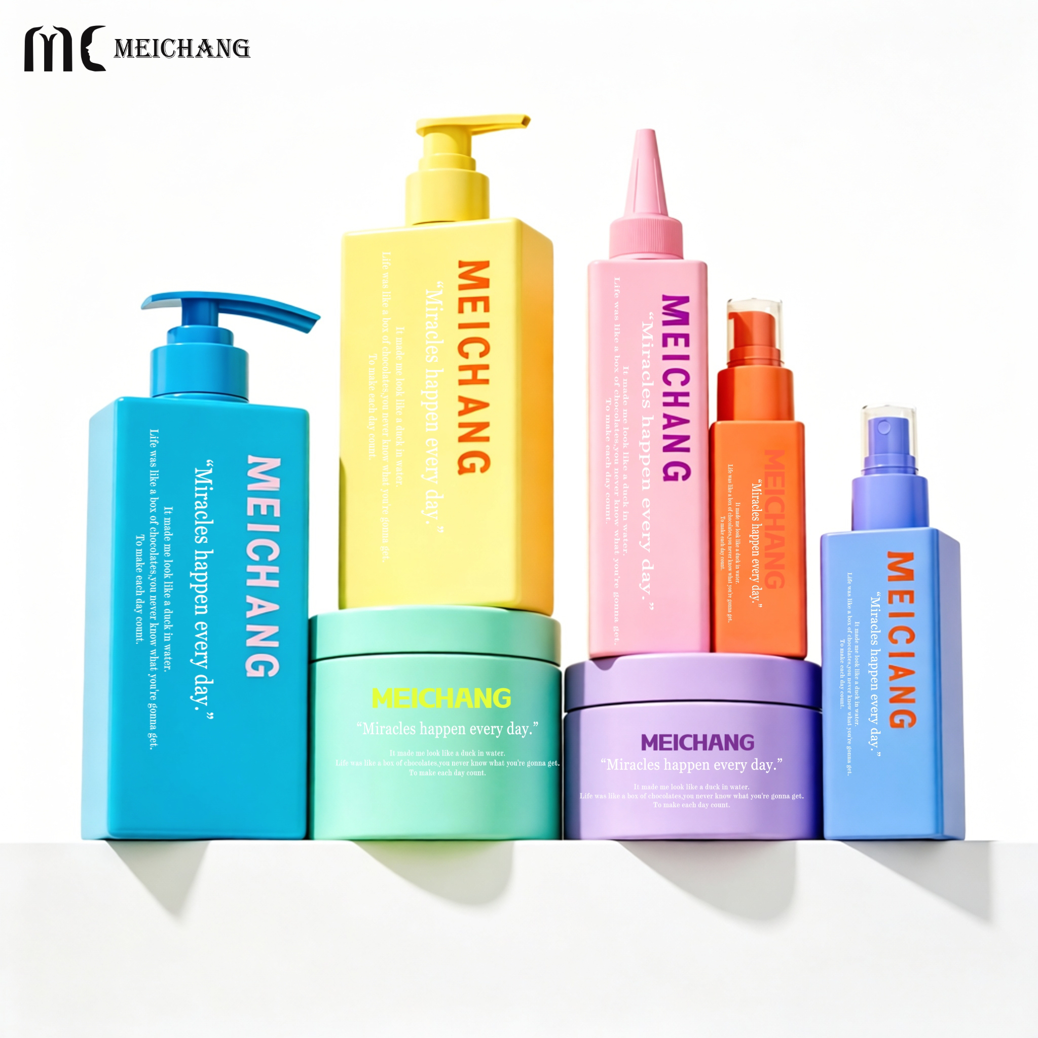 60ml/150ml/200ml/300ml/400ml/250g/350g Square PET Hair Care Packaging Set with Lotion Pump, Fine Mist Spray & Hair Oil Nozzle(MC-333)