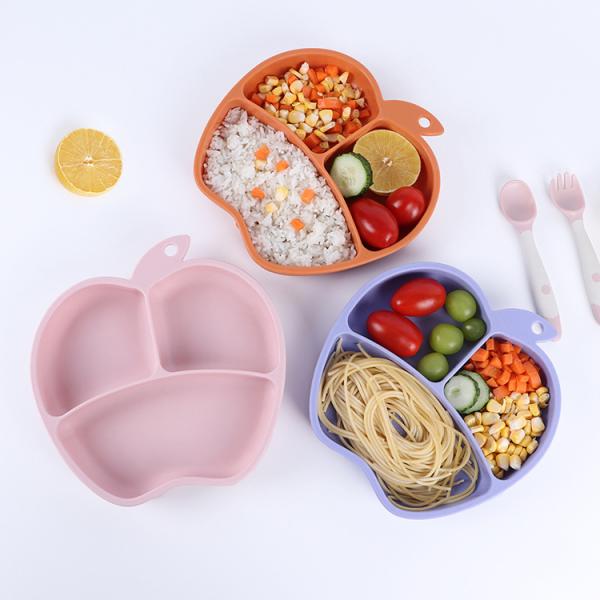Apple Shape Silicone Baby Tray Custom Suction Feeding Plate Set