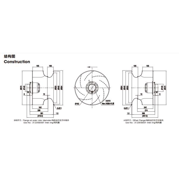 remoção de poeira centrífuga externo da exaustão do ar do fã de 560mm