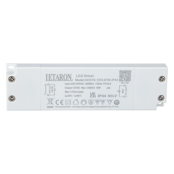 Letaron 15W 12V Led Driver Slim IP44 Waterproof LED Power Supply for Bathroom Lighting