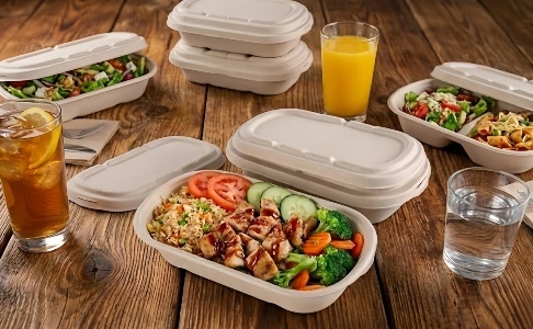 Stackable Oval Bagasse Burger Box Leakproof Sugarcane Food Container 500ml