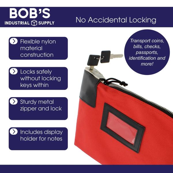 WATERPROOF CASH BAG WITH LOCK AND 2 KEYS, NYLON FILE BAG, ZIPPERED BANK DEPOSIT BAG,