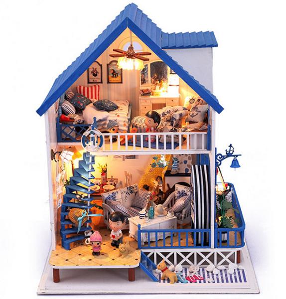 Dollhouse, DIY Lights plush House, Wooden Model, Luxury villas, Seaview, building model
