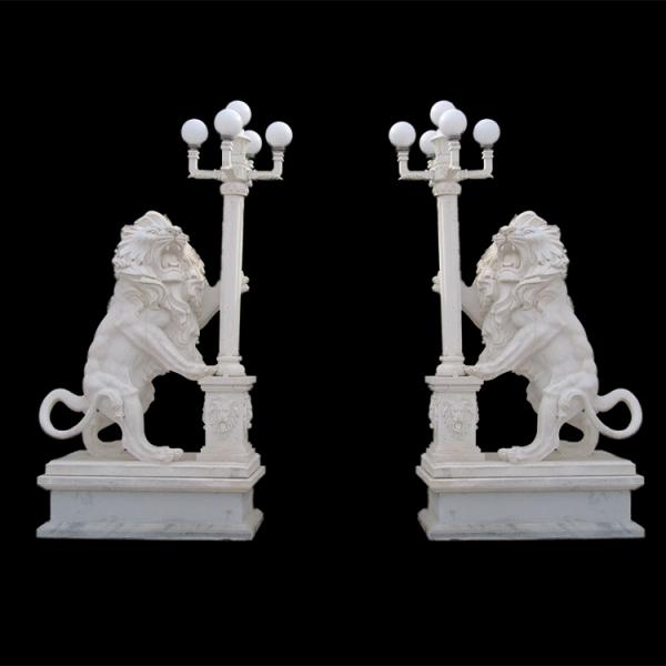 White Garden Cast Iron Decor Carved Stone Pair Animals Lion Polished Finishing