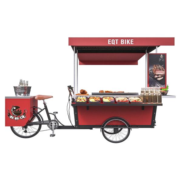Stainless Grilled Food 50km/H BBQ Tricycle Hot Dog Cart
