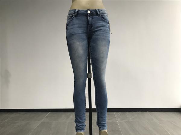 Mid Mottled Wash Stretch Knit Denim Jeans With Matt Silver Trim TW78484