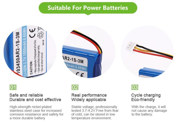 Led Flash Light IOT Lithium Battery Pack BAKTH-103450AR2-1S-3M 3.7V 1800mAh Real Capacity Li Ion Batteries