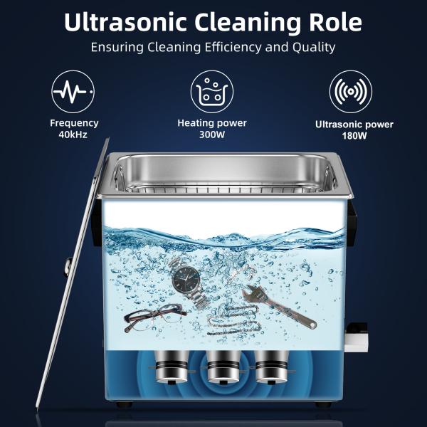 6L Pro Ultrasonic Cleaner w/ 300W Heater & Digital Timer - 180W Dual Mode (Degas/Semi) Máquina de limpieza industrial para joyas, herramientas, gafas y juguetes